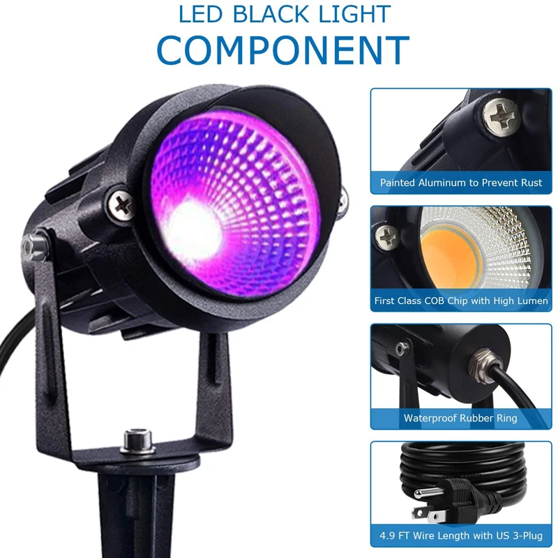 أضواء كاشفة مقاومة للماء للهالوين مع سدادة ، ضوء أسود ، مصابيح ليد أرجوانية ، إضاءة سوداء خارجية ، توهج في الظلام ، حفلة الأعياد ، 12 واط ، 2