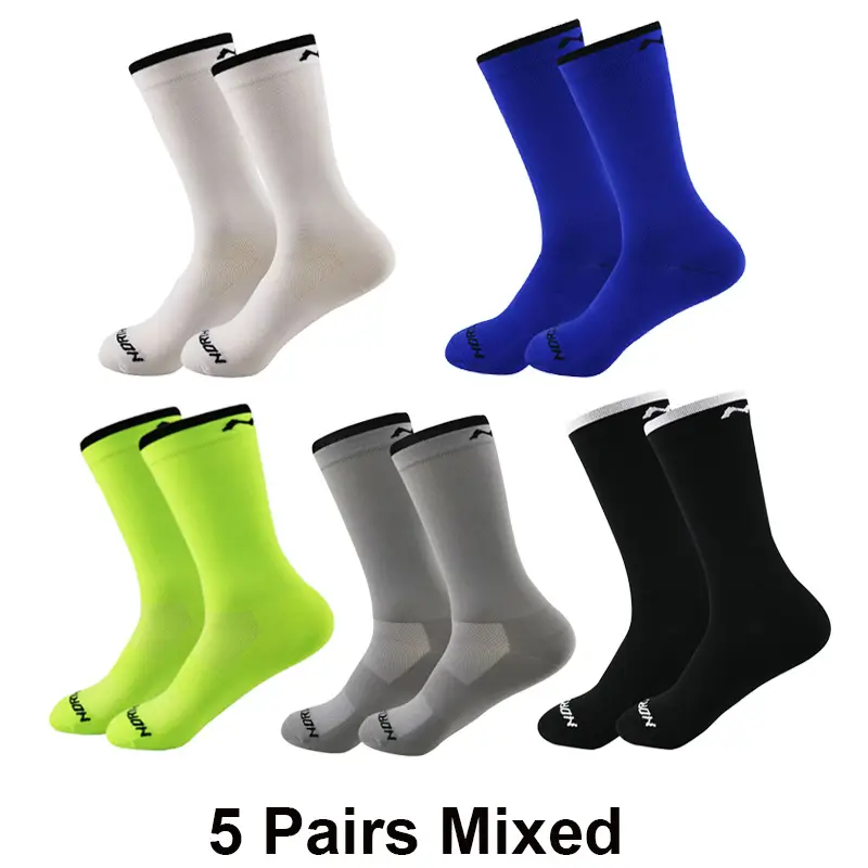 5 Pairs Cycling Socks Men Breathable Mesh Sport Running Socks Racing Road Bicycle Mid Tube Solid Letter Football Bike Socks Man - Image 12