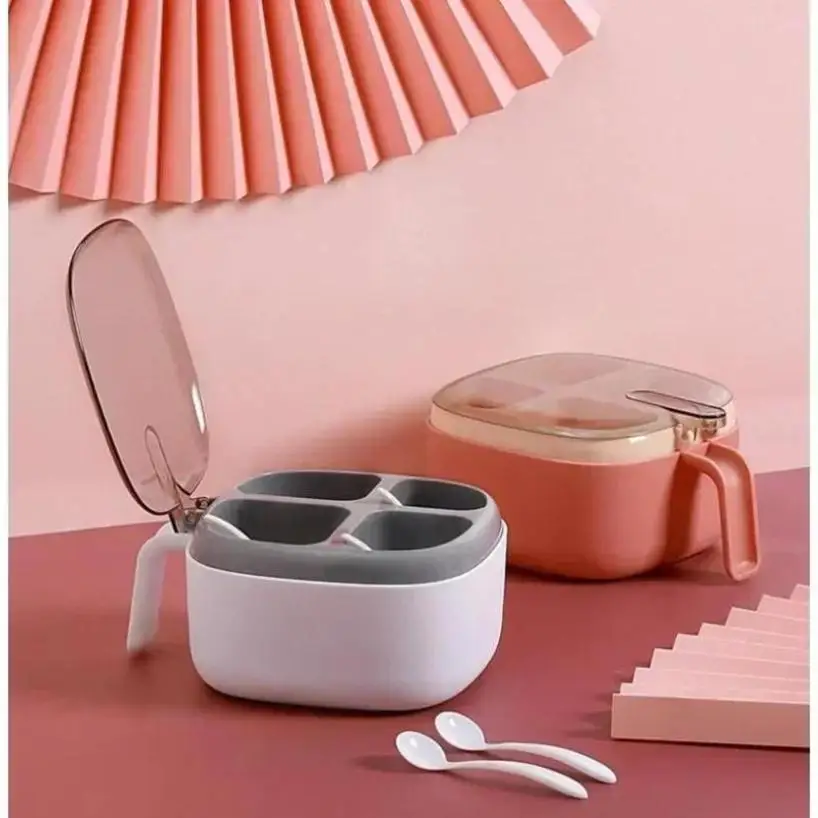 Four Grid Integrated Transparent Condiment Box Detachable Condiment Storage Tank Dust-Proof Kitchen Supplies