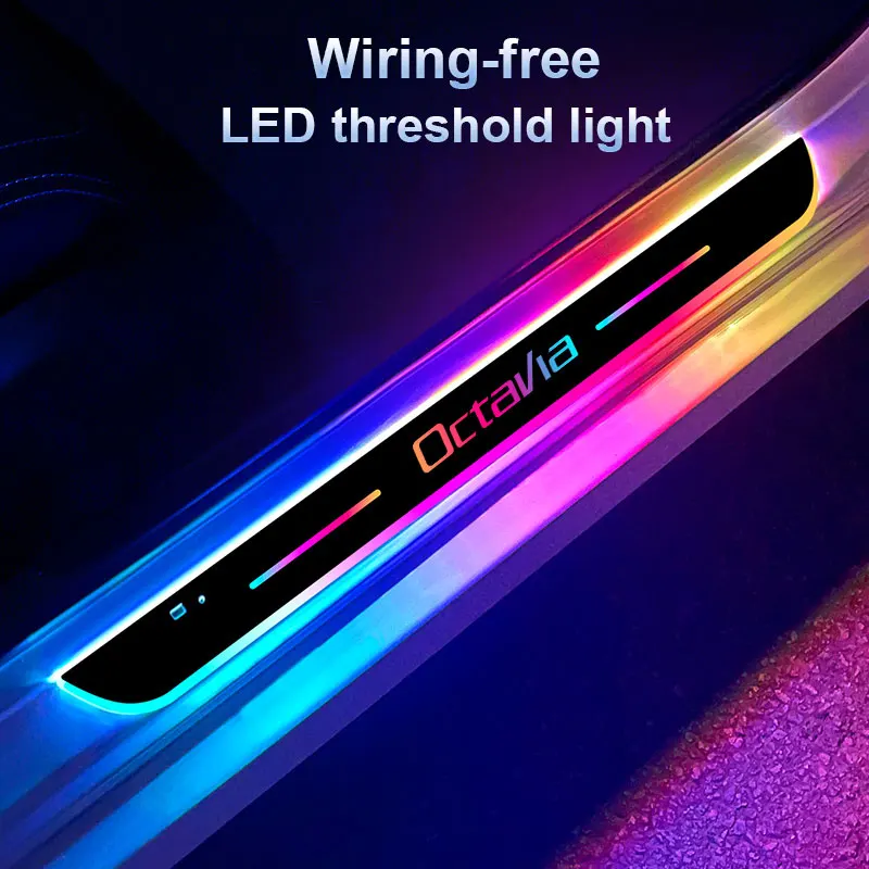 

Car door Sill light logo Projector lamp Power Moving LED Welcome Pedal For Skoda OCTAVIA car Accessories
