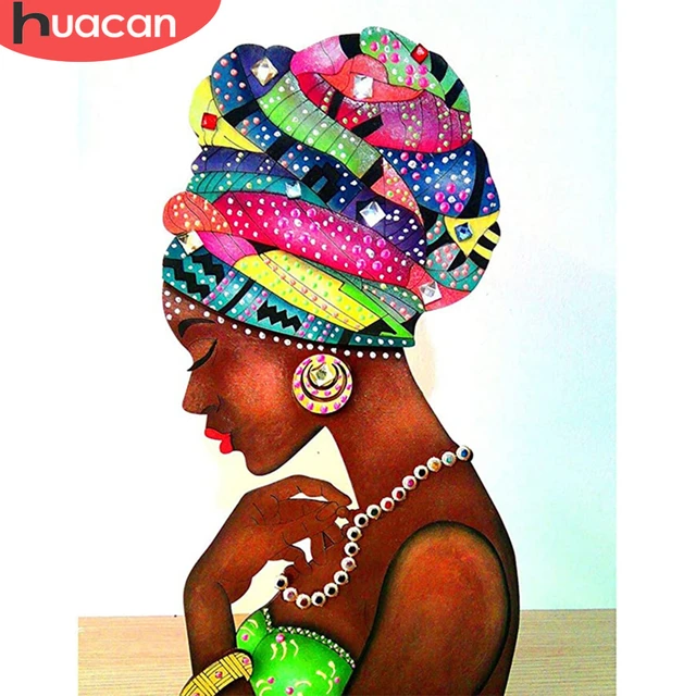 Huacan-pintura de mulher africana por número, pintura, lona