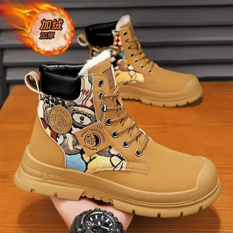 

Мужские Винтажные рабочие ботинки Dr. Мужские осенне-зимние Бархатные теплые ботинки из хлопка высокие зимние ботинки для мужчин