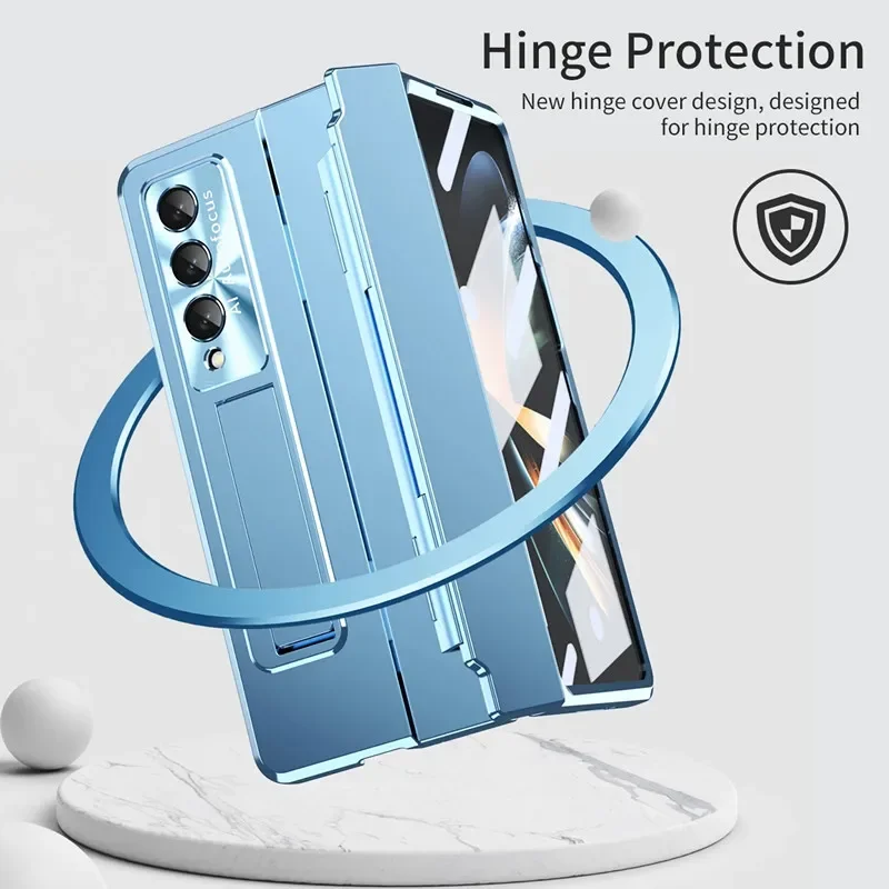Enhanced Plating Protective Case with Hinge Bracket and Tempered Film Cover – Shockproof Design