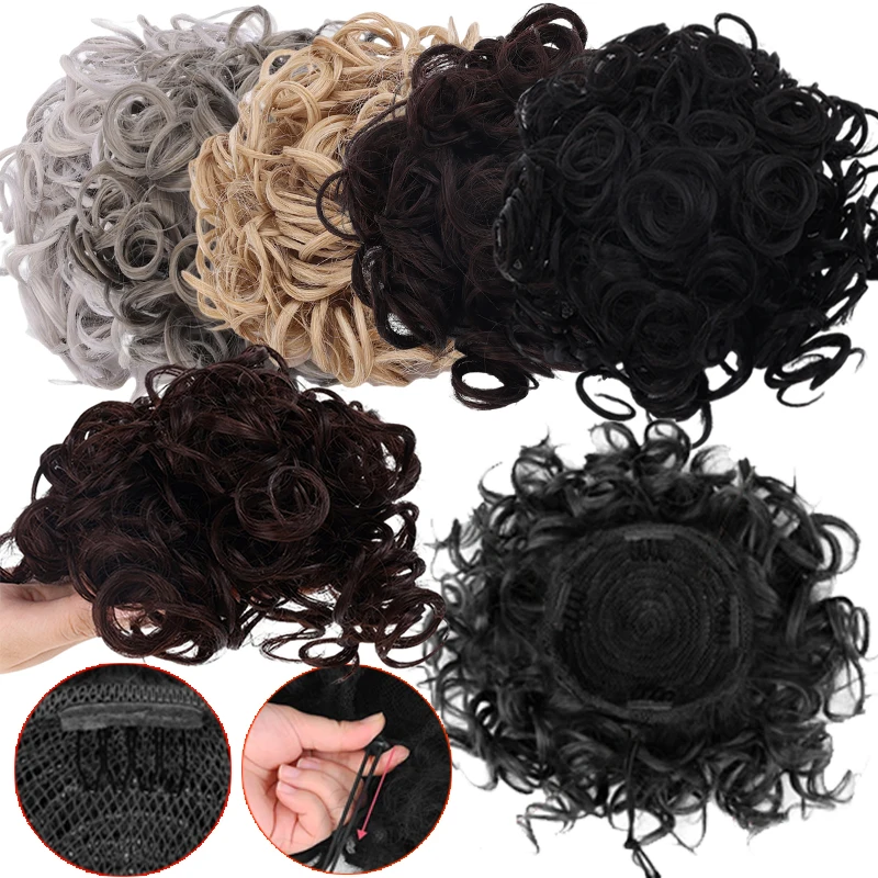 Women Fashion Synthetic Hair Bun Extensions Messy Elastic Hair Scrunchies Hairpieces Synthetic Chignon Donut Updo Hair Pieces one piece no clip hair extensions длинные вьющиеся волосы