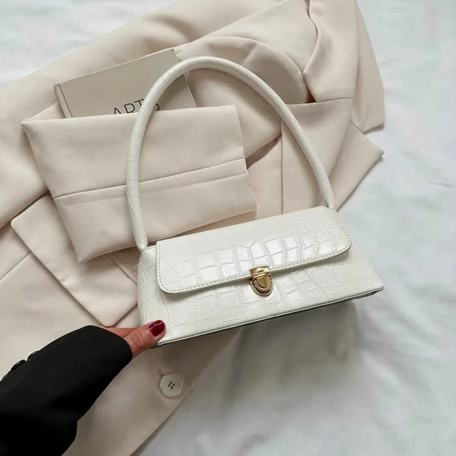 Crocodile Pattern Fashion Women Shoulder Bag Simple Solid Color Underarm Bag Casual Pu Leather Female Small Square Handbags