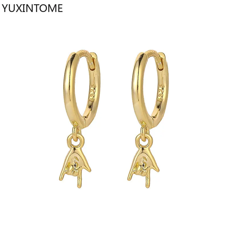 

Love You Gesture Hoop Earrings for Women 925 Silver Needle Punk Style Pendant Earrings Lover Jewelry Gift