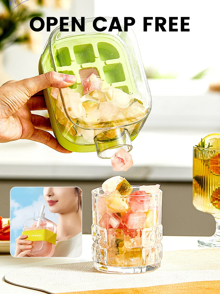 500ML/800ML Ice Cube Bottle Ice Cube Tray With Lid NO SPILL Tray For Freezer NO TOUCH Silicone For Freezer