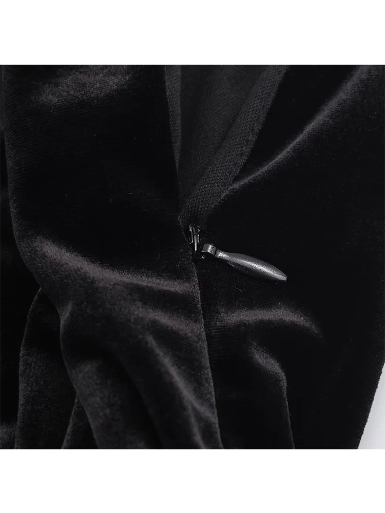 Fashion Velvet Mini Dress For Women Chic Slim Fit Sleeveless Evening Party Folds Dress With Shoulder Padded Winter New Elegant