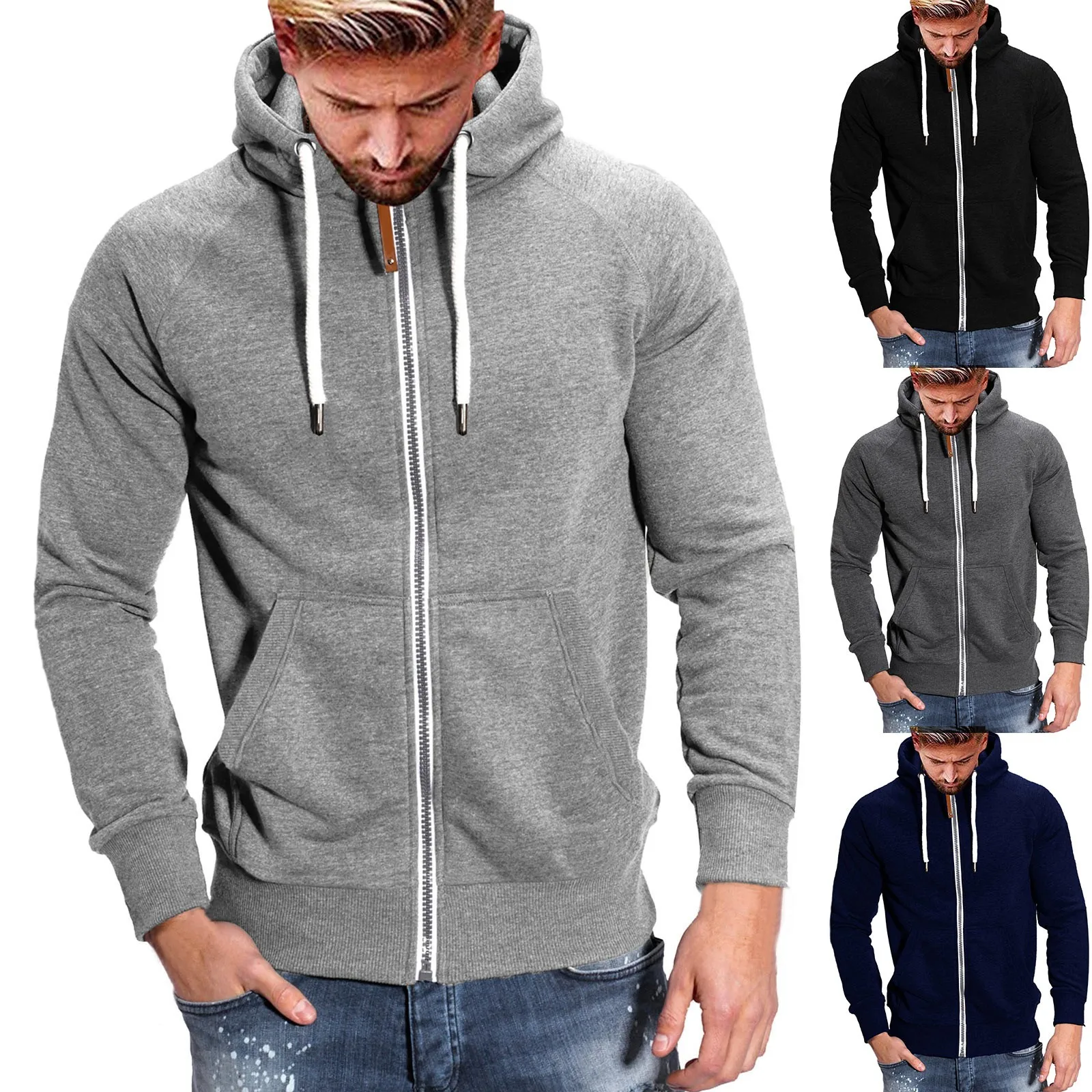 

Fashion Winter Hoodie Coat For Men Solid Jacket Basic Zip Up Sweatshirt Outwear Hooded Warm Fleece Coats Casual Male Jackets 2XL