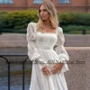 ADLN High Quality Beach Wedding Dresses Square Neck Puff Slevees Beading Pearl Sweep Train Chiffon Boho Bridal Gown Robe Mariage 3