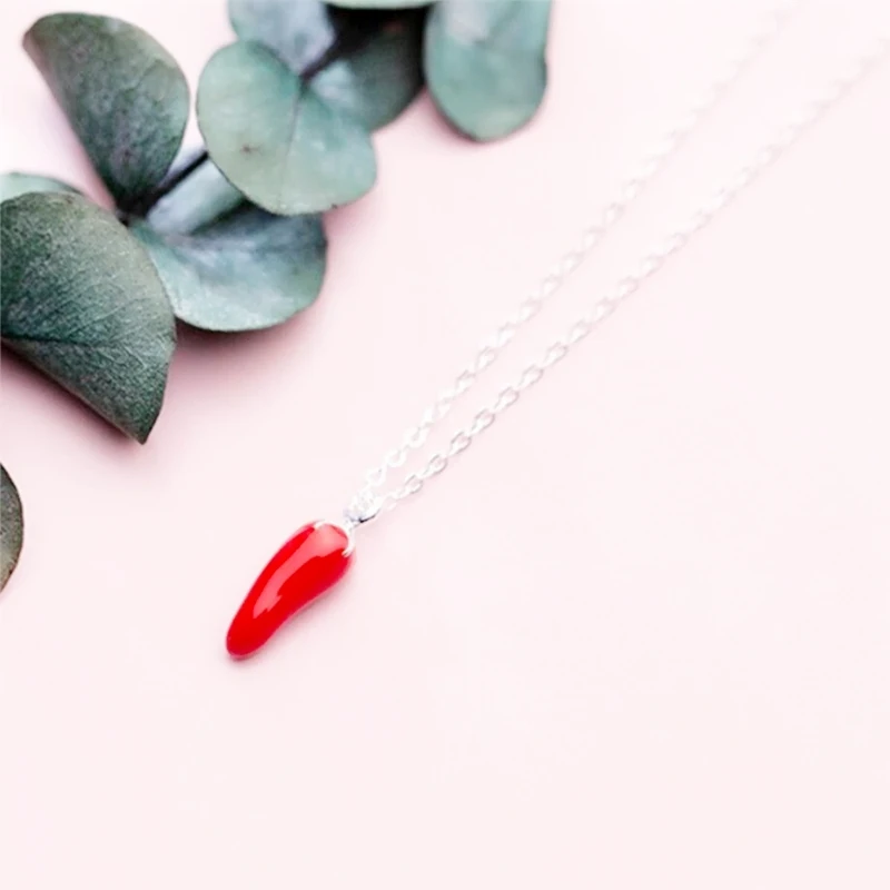 925 Sterling Silver Creative Mini Cute Red Drop Glaze Vegetable Pepper Fine Jewelry Luxury Female Necklace pendant necklace silver necklace silver pendant silver necklace charms