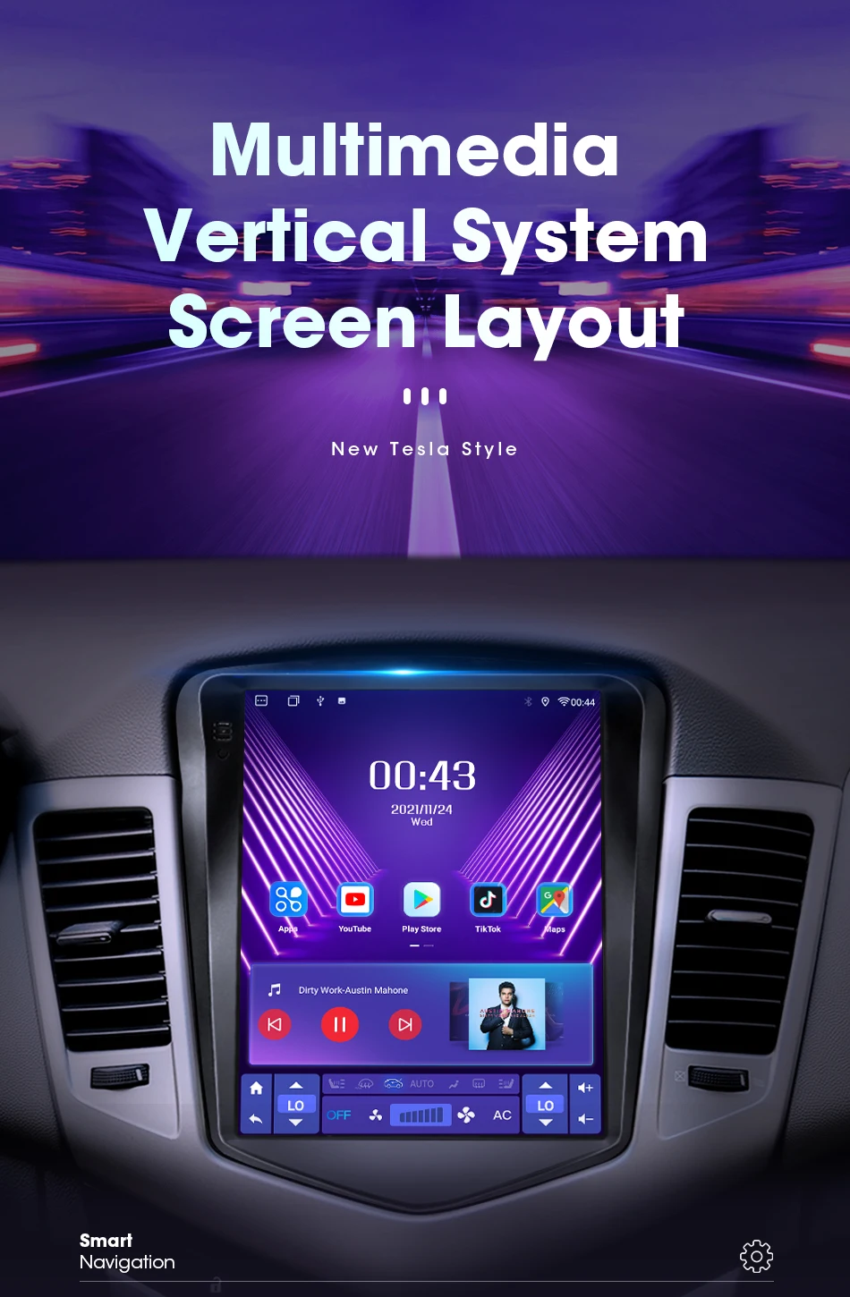Srnubi New Series Auto-Multimedia-Player, 9,7 Zoll vertikaler Bildschirm, CarPlay, Auto-Navigation, BT für Chevrolet Cruze J300 2008–2012 – Detail 4