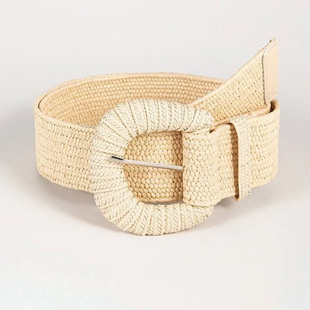 

Wide Pin Buckle Belts Bohemian Braided Solid Color Skirt Accessories PP Grass Girdle Waistband