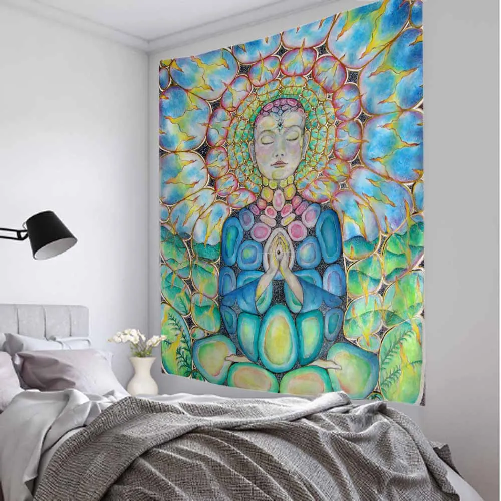 Tapestry decor Meditation art tapestry Buddha statue chakra wall hanging mandala home living room bedroom