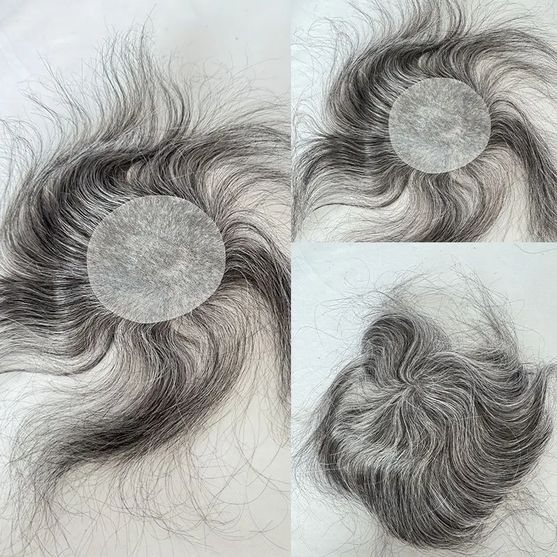 Hubený pleť PU holohlavý doušek vlasy patche tupé pro muži 8CM X 8CM v-looped vlasy kusu lepidlo na vlasy náhrada systém plný PU pleť