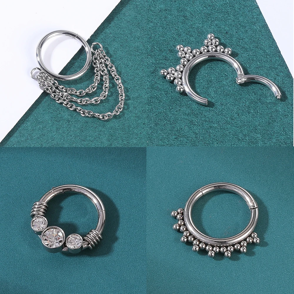 AO 16G Chain Nose Ring Stainless Steel Septum Ring Sliver Color Nose Piercing Crystal Butterfly Earring Cartilage Helix Piercing