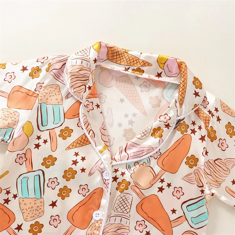 

Toddler Baby Kids Satin Summer Pajamas Set Short Sleeve Button-Down Pajamas Top Pants 2Pcs Loungwear Sleepwear Pjs