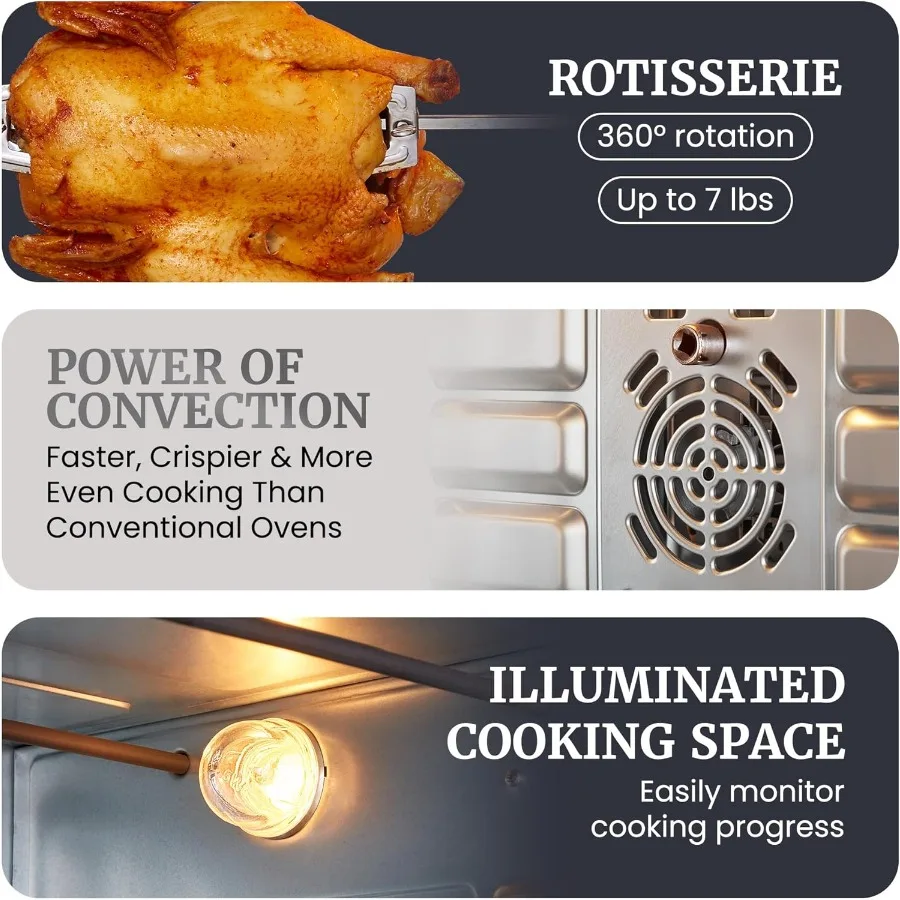 ETO-4510M French Door 47.5Qt 18-Slice Convection Oven 4-Control Knobs Bake Broil Toast Rotisserie Keep Warm Includes 2 x 12 Piz