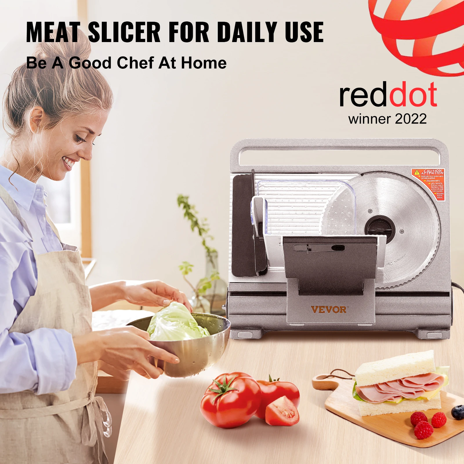 Food Slicer VEVOR 45/200W Electric Meat Slicer for Deli Cold Food Multiprocessor Cutter Grinder Kitchen Beef Commercial