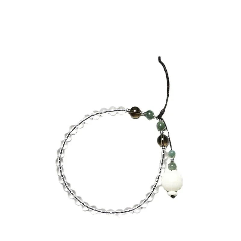 Natural White Crystal Tea Crystal Agate Bodhi Root Lotus Fashion Chinese Style Retro Phone Pendant Key Chain