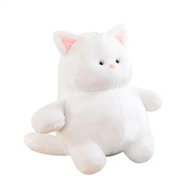 Cat Plush Doll Soft White Cat Plush Toy Fluffy Stuffed Pillow for Kids Cute Cartoon Kitten Doll Elastic Sofa Ornament Birthday