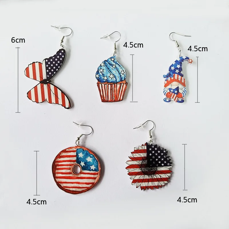 USA Independence Day Earrings For Women Donut Sunflower American Flag Election Theme Star Heart Acrylic Butterfly Drop Earrings