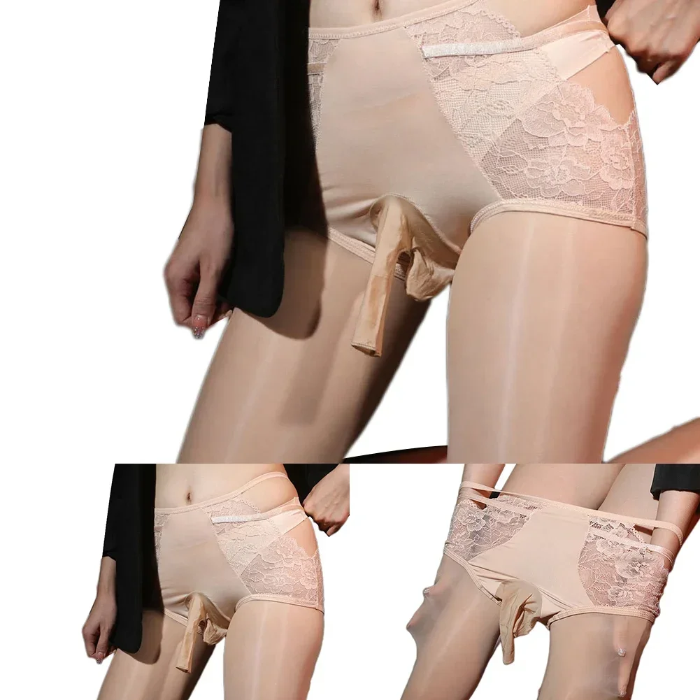 Men Sexy Oiled Stockings Jj Cover Open Sheath Stretchy Pantyhose Sheer Perspective Lace Underwear Erotic Lingerie Sissy Socks
