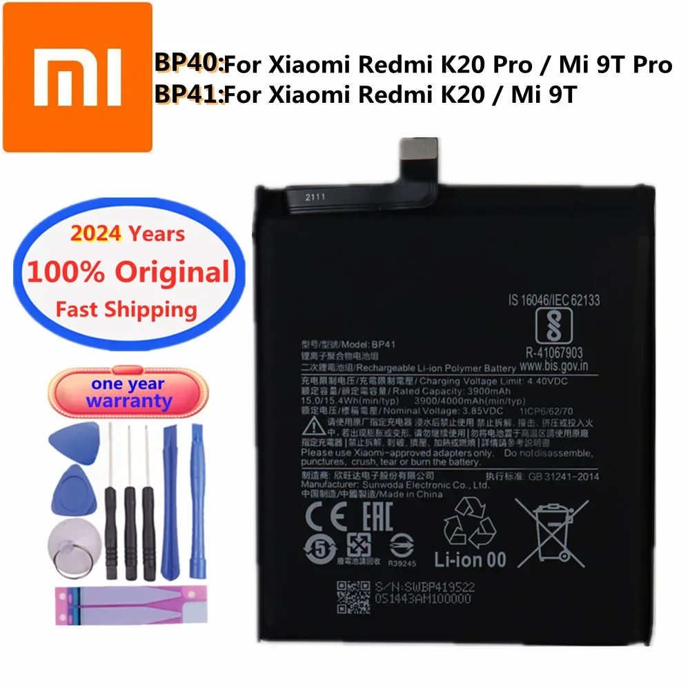 

2024 Years BP40 Original Battery BP41 For Xiaomi Redmi K20 Pro K20Pro Mi 9T Pro Mi9T 4000mAh Replacement Phone Battery + Tools