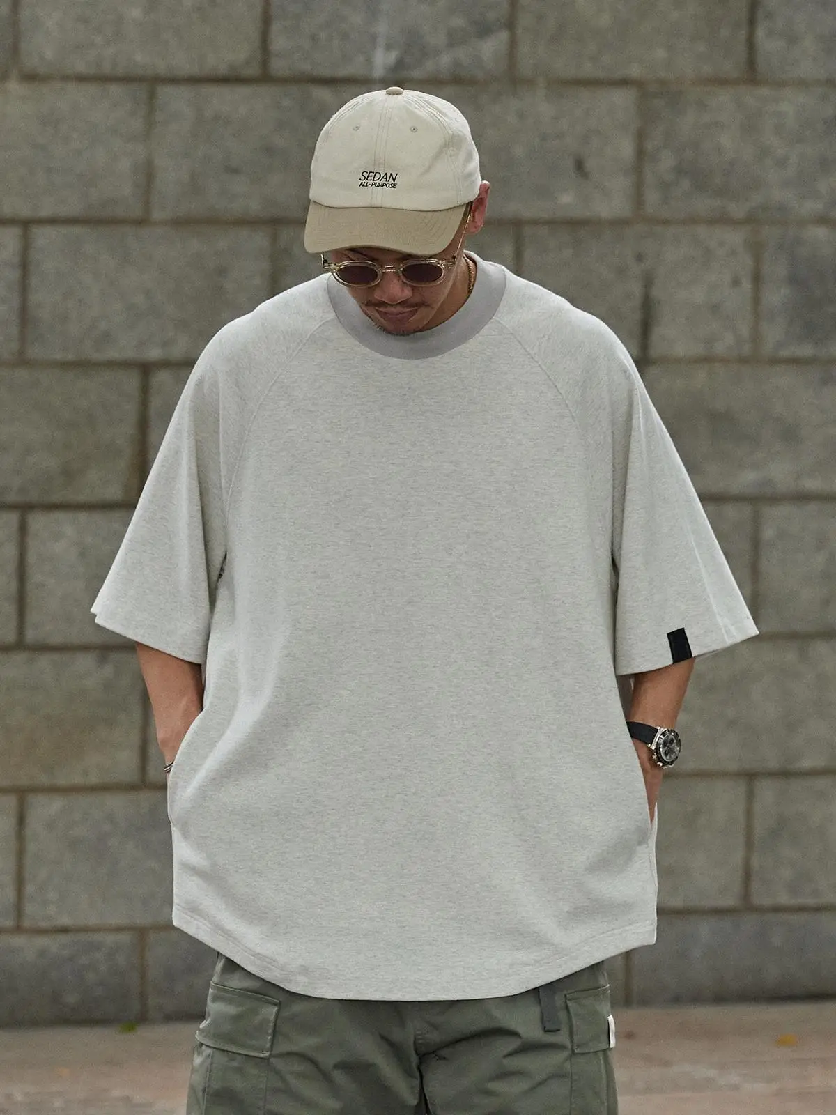 

2024 summer Japanese color matching casual short sleeved men tee simple loose casual fat t shirt spliced round neck y2k clothes