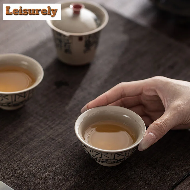 Plant Ash Handwritten Poetry Gaiwan Elegant Tea Tureen Household Tea Bowl With Lid Kit Tea Maker Cover Bowl Teaware Decoration