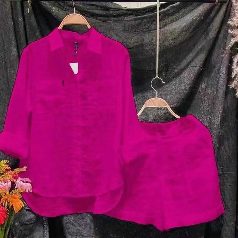 Fashion White Long Sleeve Women Shirts And Shorts Two Piece Sets 2024 Summer Pocket Casual Home 2 Piece Set For Women