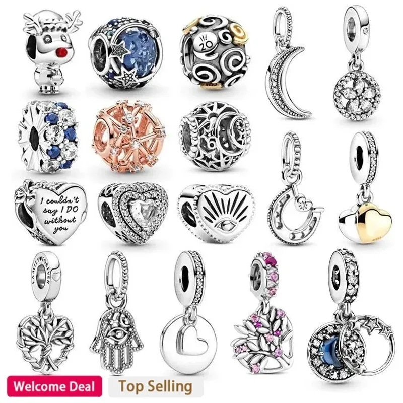 

925 Sterling Silver Charm Two tone Heart shaped Pendant for Women's Star Charm Fit Original Women's Bracelet DIY Charm Jewelry