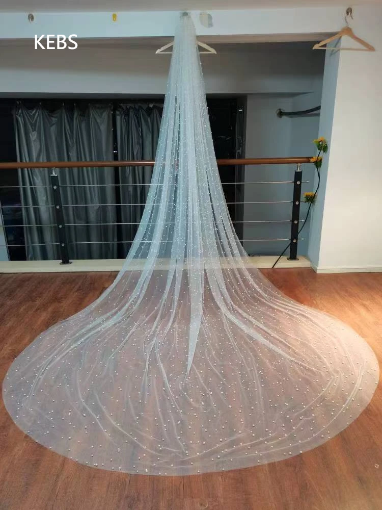 

Cathedral Pearl Bridal Veil Soft 1 Layer Beaded Wedding Veil, Bridal Cathedral Length, With Comb Wedding Accessories