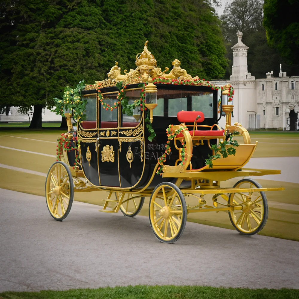 

Electric Marathon Horse Wagon / Wedding Vintage Carriage/Golden Royal Carriage