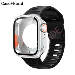 Sleek Silicone Watch Strap with Screen Protector Set - 40MM(Series 456SE) (4 black - silver)