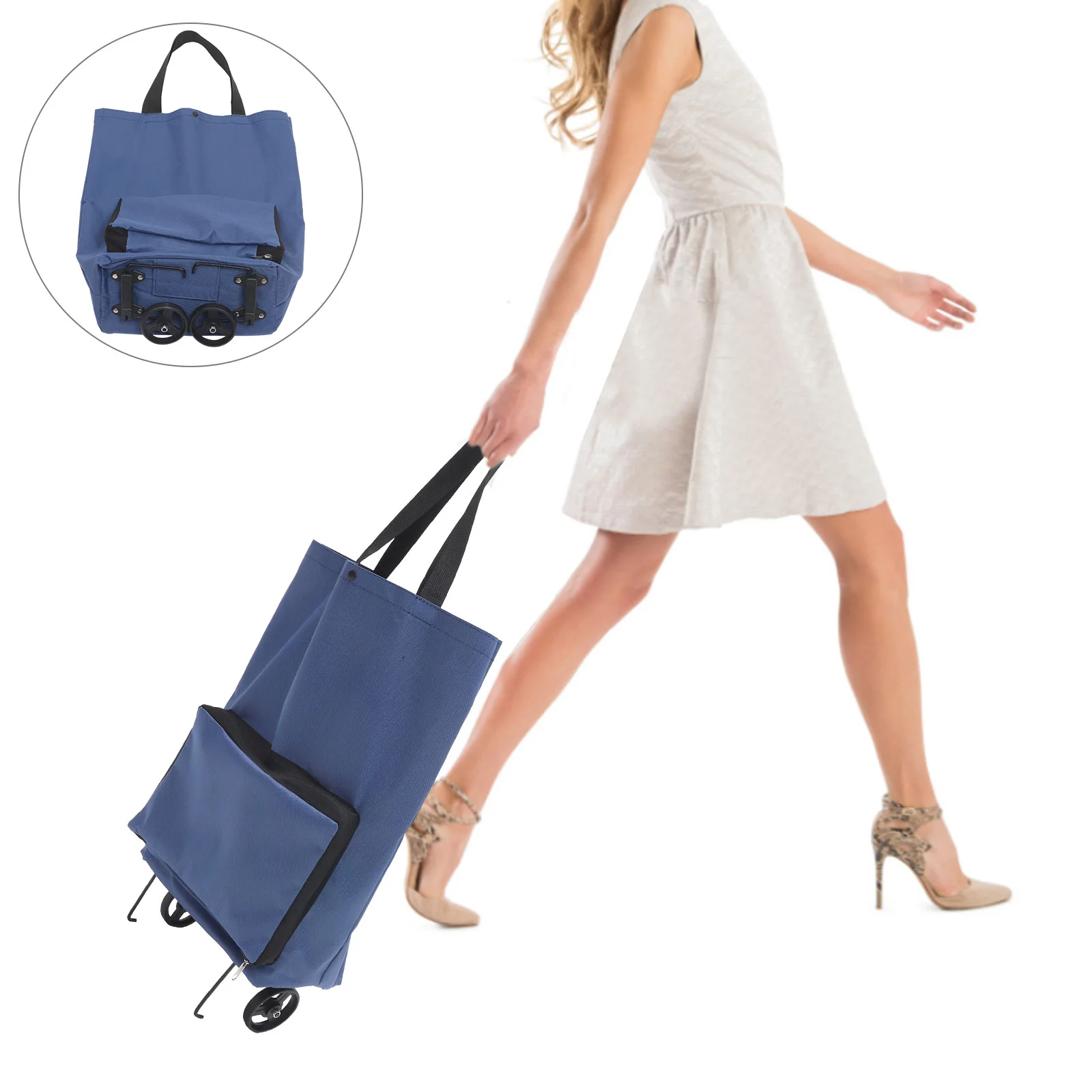 

Collapsible Trolley Groceries Shopping Bag Folding Cart Reusable Grocery Large Pouch Travel Foldable