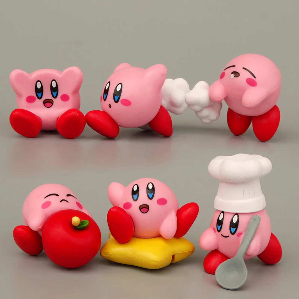 

Kawaii Kirby Anime 4Cm Figure Pink Star Doll Cake Decorative Decoration Model Christmas Toy Gourmet Burger and French Fries Gift