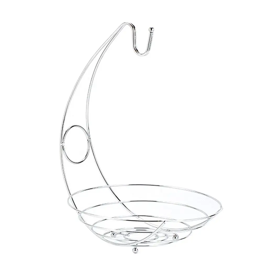 2 In 1 Chrome Iron Fruit Hanger and Basket Stand for Kitchen