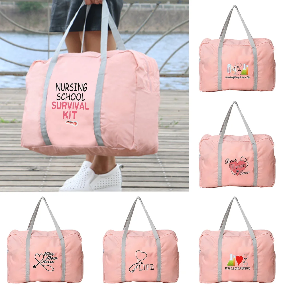 

Travel Bag Organizer Women Outdoor Camping Luggage Storage Accessories Bags Nurse Print Foldable Zipper Large Capacity Handbag