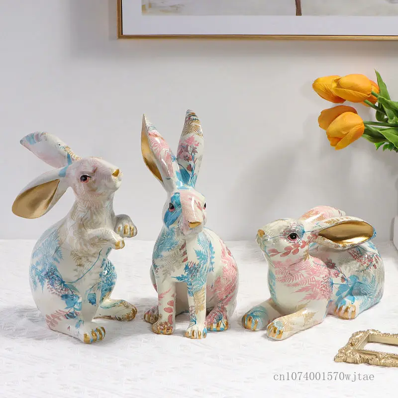 

Creative Nordic Cute Painted Rabbit Sculpture, Resin Crafts, Home Decor, Living Room, Bedroom, Creative Gift, 1Pc