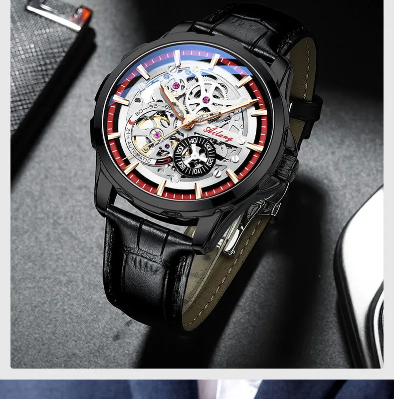AILANG Men's Fashion Hollow Mechanical Watch High Quality Leather Waterproof Fully Automatic Tourbillon Watches Men's Clock_voghion.com
