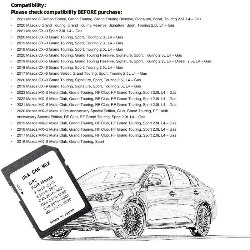 최신 업데이트 지도 버전 네비게이션 SD GPS 카드 북미 for Mazda 3 6 CX3 5 9 MX5 무료 배송