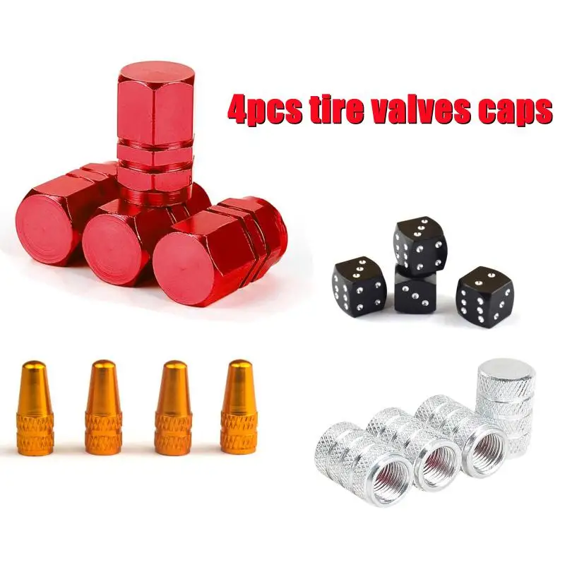 4pcs Stem Valve Caps 4 Styles Aluminum Alloy Tire Wheel Stem Air Valve