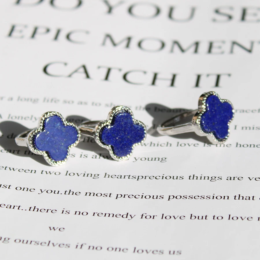 Unit One Piece Half Silver With Natural Lapis Lazuli Gemstone Crystal Finger-rings For Jewelry Making 3