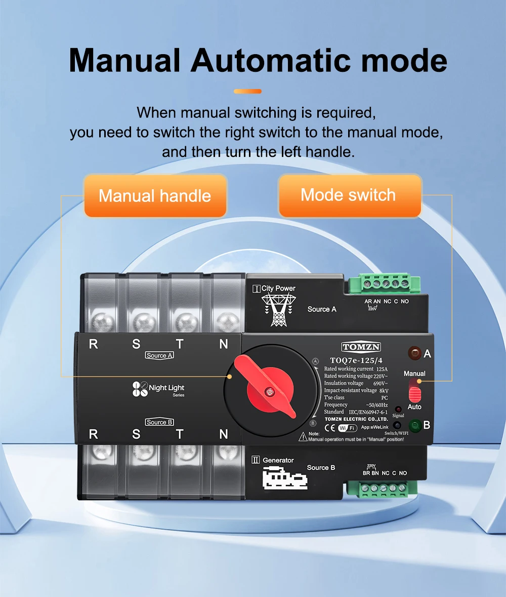 Din Rail eWelink WIFI Smart ATS Timer 230V Dual Power Automatic Transfer Selecto