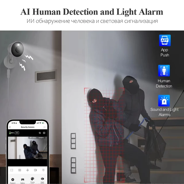Techage 1pc 2MP Smart Camera Wireless Security Baby Moniter Human Detection Sound Alert IP Camera 2-Way Audio Support Alexa 5