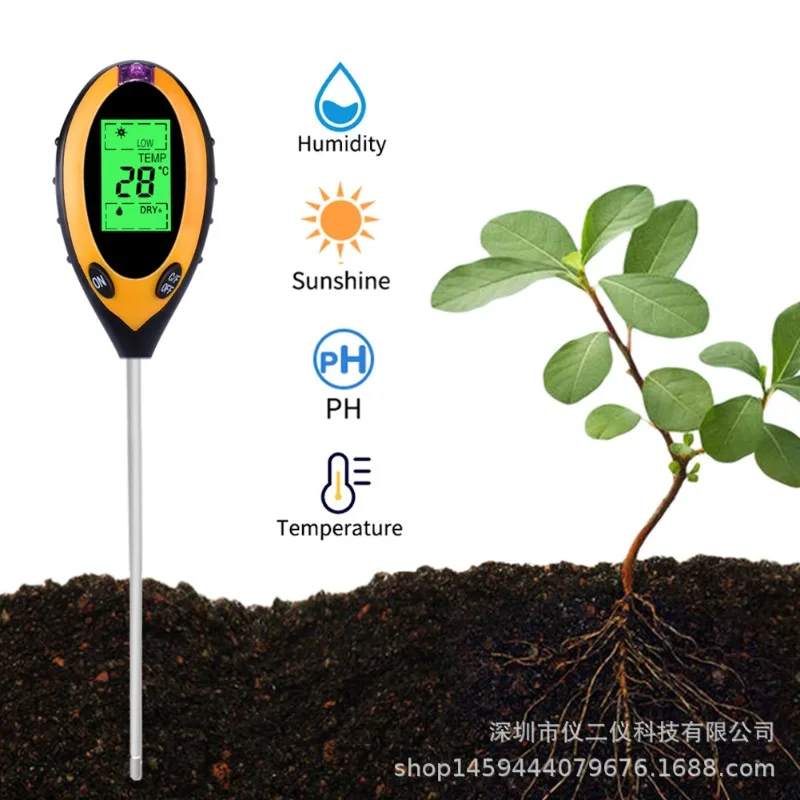 

Soil Tester Ph Moisture Meter Temperature Sunlight Intensity Measurement Analysis Soil Acidity Test 4 in 1