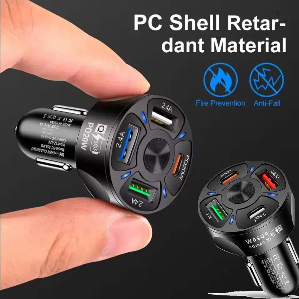 Fast Car Charger with USB and PD Interface for Multiple Devices