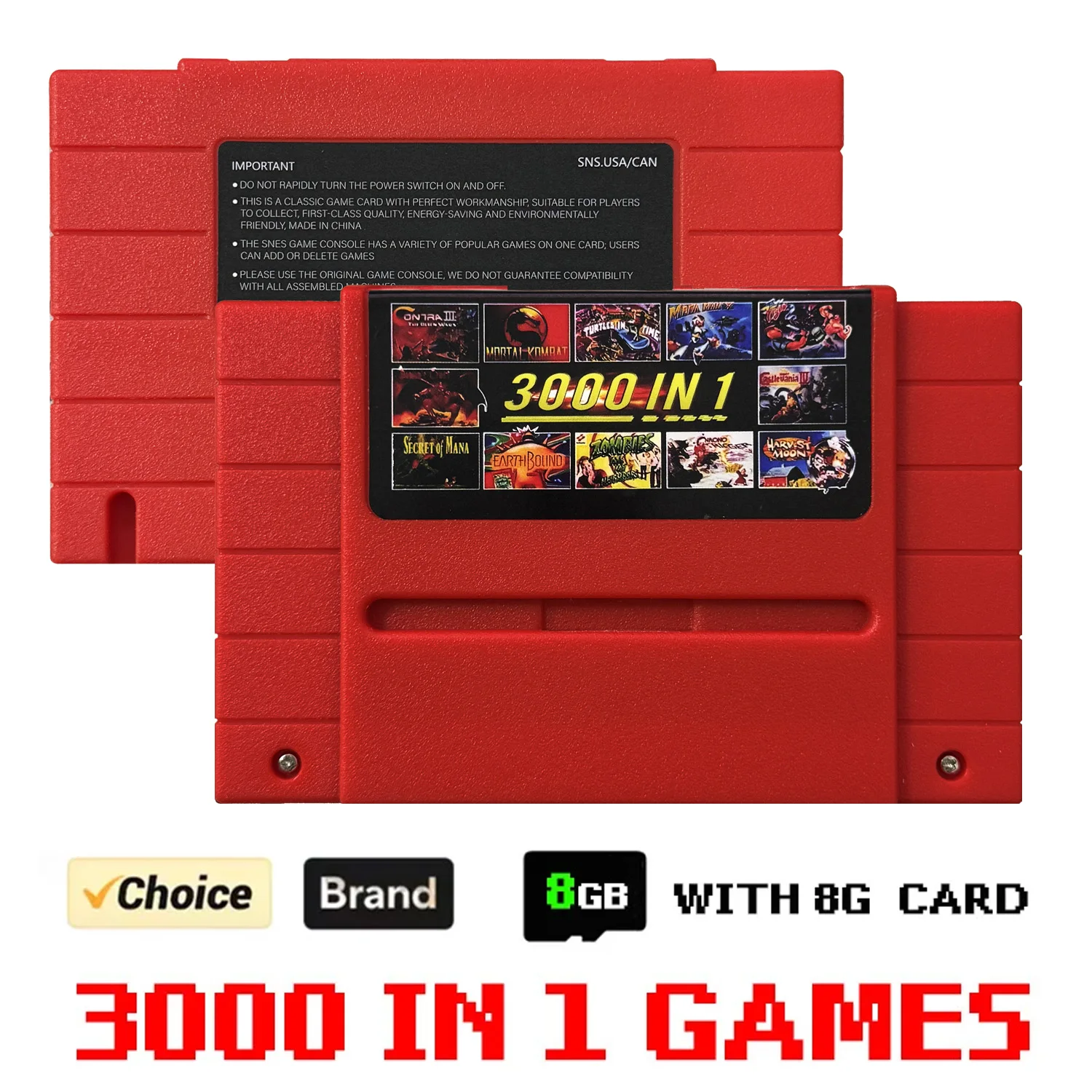 Novo cartão de jogo sfc v1 3000 em 1 cartucho de jogo snes para console de videogame sfc com cartão tf 8g