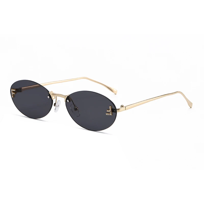 Motorcycle Rectangle Fashion Elegant Oval Sunglasses Male Letter "F" Rimless Sunglasses Female Travel Driving Goggles Unisex